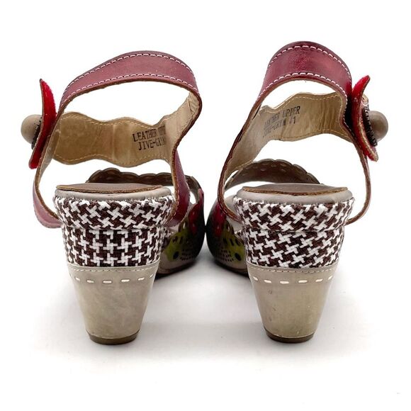 L’Artiste by Spring Step Jive Sandals Size 41 EU 9.5 US Red Floral Leather Heels - Picture 9 of 16